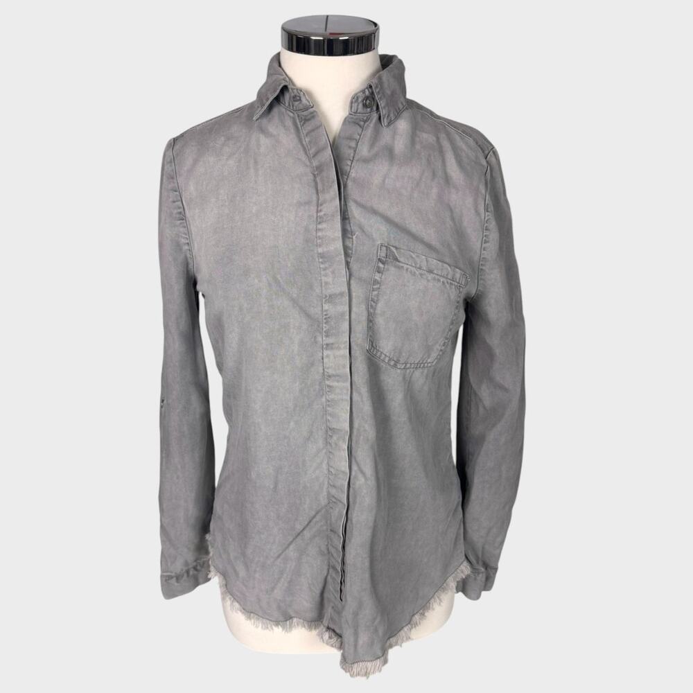 ZOE Womens Gray XS Made in India Button Front Collar Long Sleeve Shirt